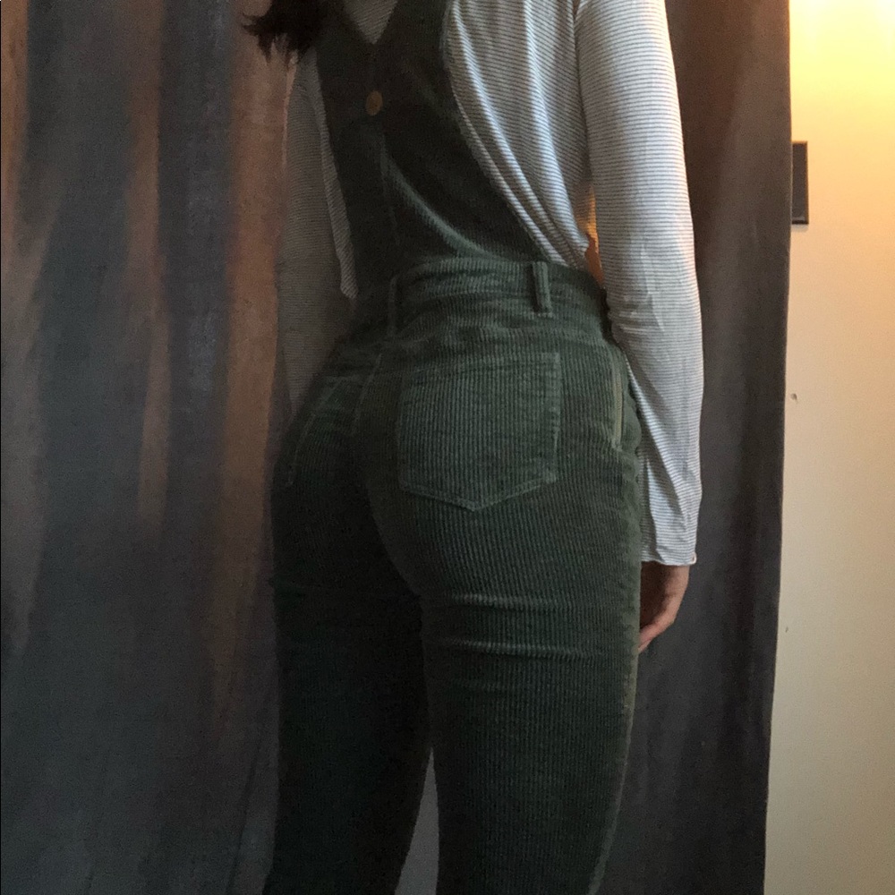 Green corduroy overalls